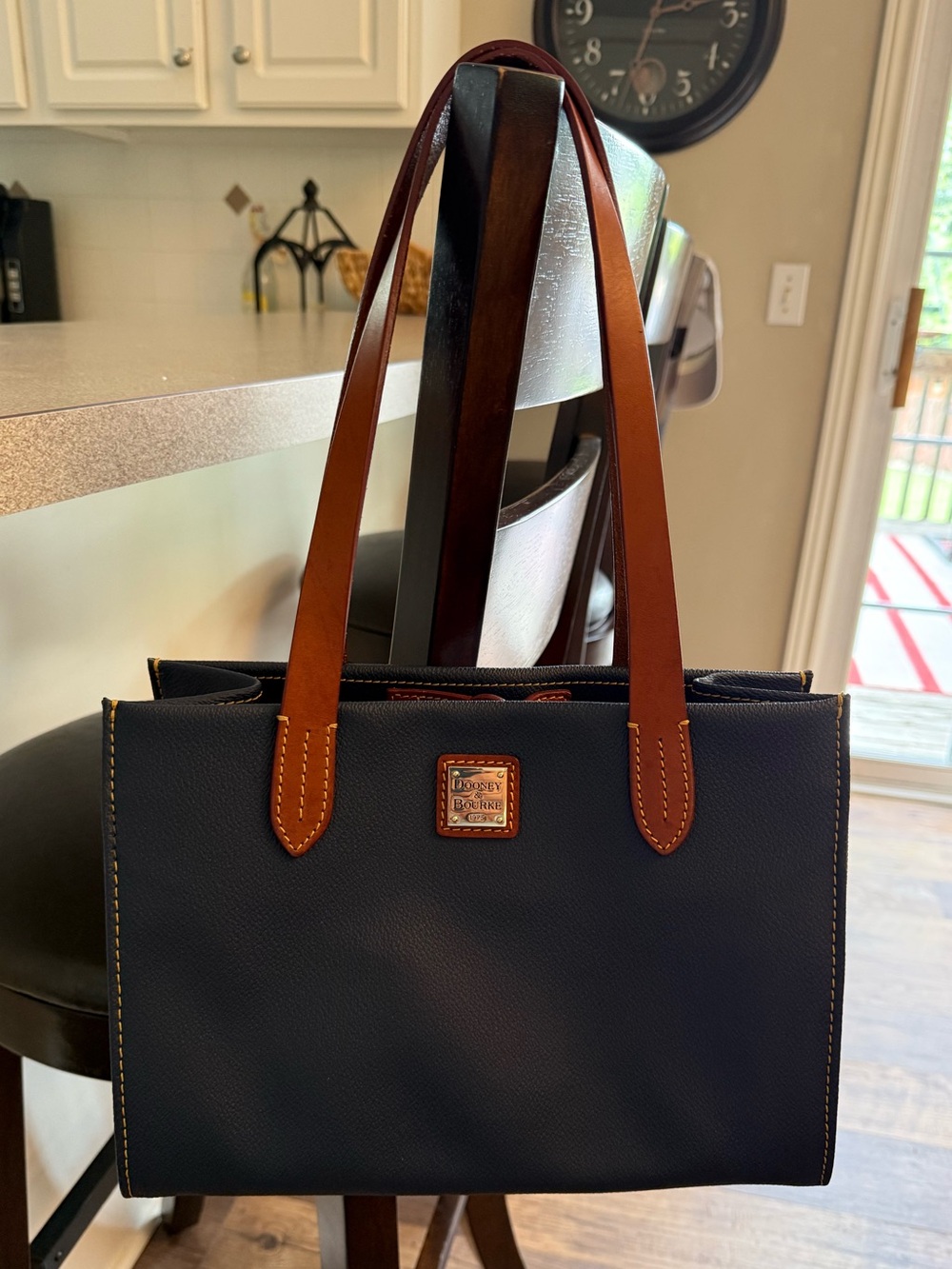 Dooney & Bourke Navy satchel tote bag with Brown Leather Trim - Picture 13 of 16